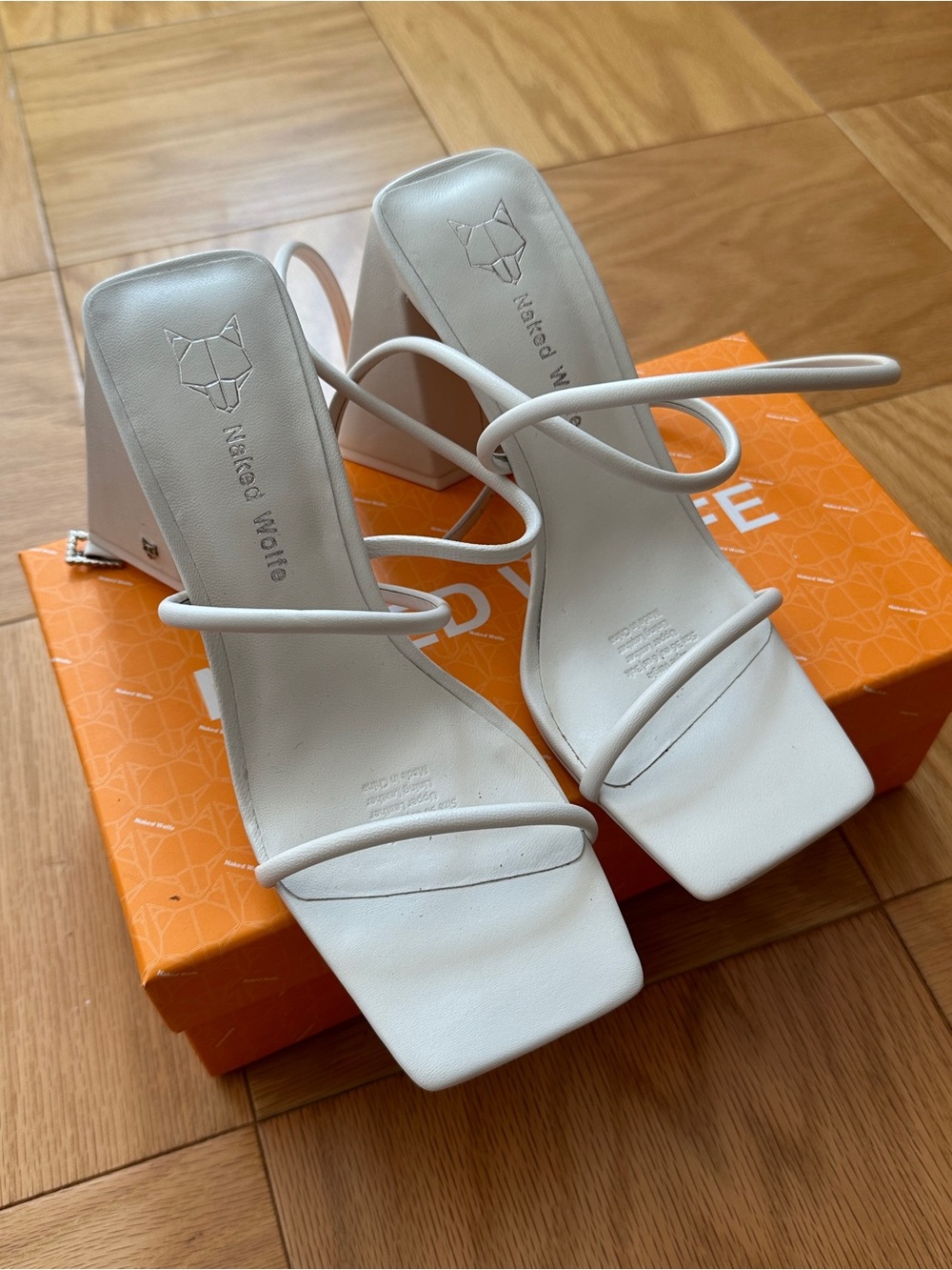 Naked Wolfe White Minimal Strappy Square-Toe Heels